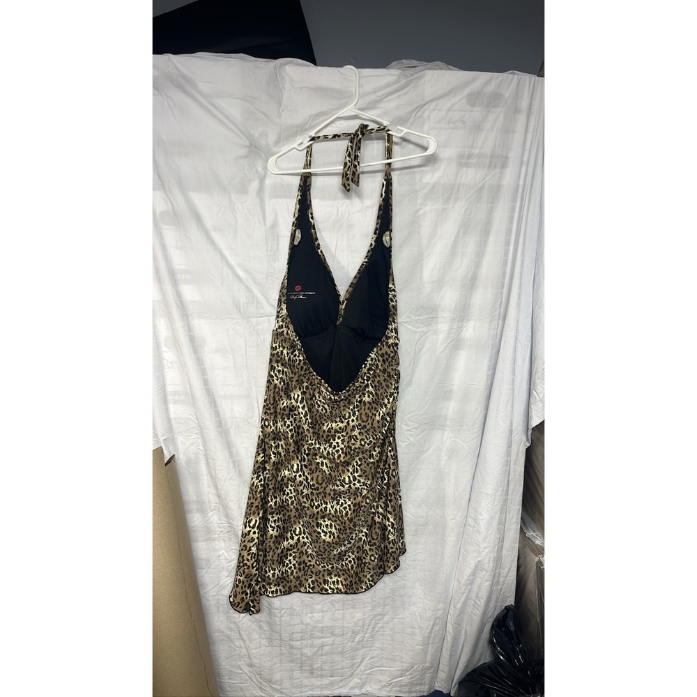 Leopard Cheetah Print Halter One Piece Swim Dress Swimsuit 20w